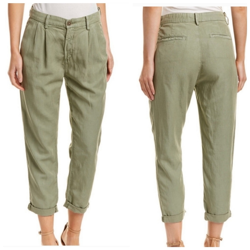 AG Adriano Goldschmied The Evan relaxed pleated trousers green crop cropped 25 - Picture 1 of 14